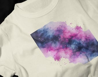 Galaxy Watercolor Silhouette T-Shirt | Nebula Pink Purple