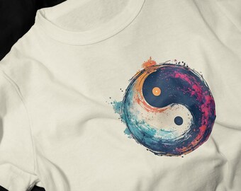 Abstract Painted Yin Yang T-Shirt | Sunset Ocean Symbol Tee