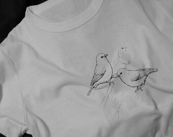 Songbirds on Branch T-Shirt | Minimal Line Art Bird Tee