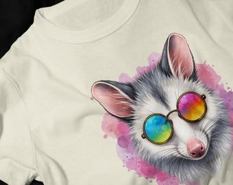 Koszulka z okularami przeciwsłonecznymi Possum z tęczą | Koszulka z kolekcji Festival