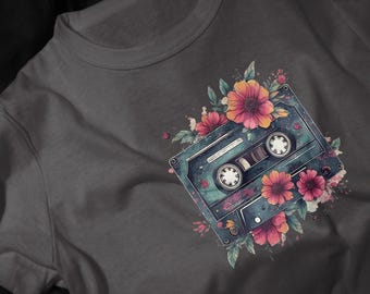 Floral Cassette Tape T-Shirt | Retro Music Floral Graphic