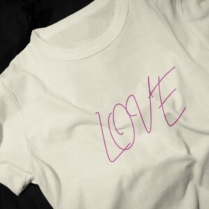 Neon Script LOVE T-Shirt | pink handwritten heart lettering