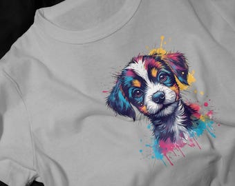 Colorful  Puppy T-Shirt | Splash Art Dog Portrait Tee