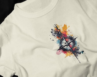 Color Splash Compass T-Shirt | Watercolor Nautical Map Design