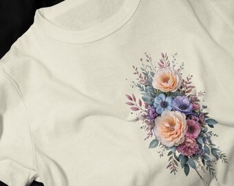 Vintage Peach Rose Bouquet T-Shirt | Floral Watercolor Arrangement