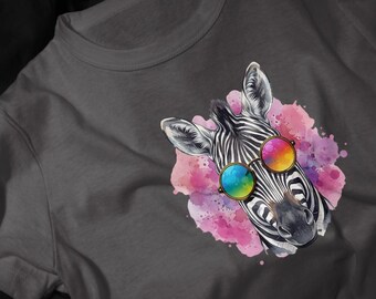 Zebra with Rainbow Sunglasses T-Shirt | Collection Festival Tee