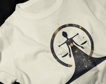 Celestial Scales Libra Illustration T-Shirt | Astrology Balance Tee