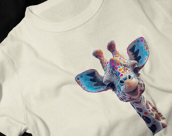 Colorful Polka Dot Giraffe T-Shirt | Animal Portrait Tee