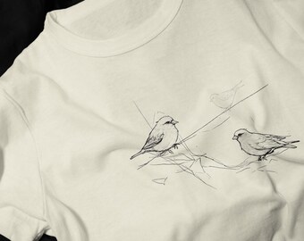 Minimal Bird Sketch T-Shirt | Line Art Sparrow Tee