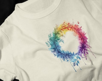 Rainbow Floral Wreath T-Shirt | Colorful Watercolor Circle Tee