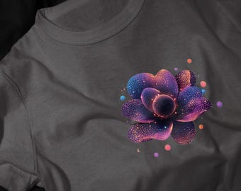 Galaxy Rose T-Shirt | Neon Space Floral, Cosmic Bloom Tee