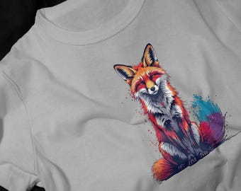 Colorful Fox Illustration T-Shirt | Vibrant Fox Portrait, Nature Wildlife Tee