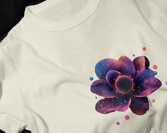 Galaxy Rose T-Shirt | Neon Space Floral, Cosmic Bloom Tee