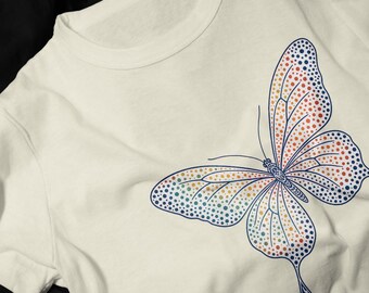 Iridescent Dotwork Butterfly T-Shirt | Pastel Gradient Insect Tee