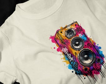 Graffiti Speaker Stack T-Shirt | Colorful Music Art Tee