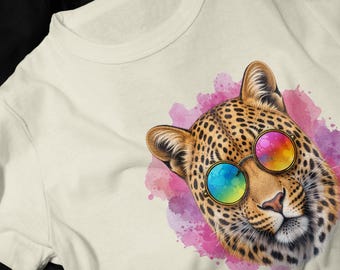 Geopard with Rainbow Sunglasses T-Shirt | Collection Festival Tee