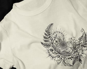 Floral Moon Illustration T-Shirt | Botanical Crescent Tee