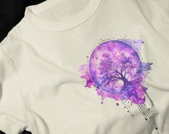 Purple Moon Tree T-Shirt | Watercolor Galaxy Tree Tee