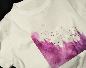 Pink Watercolor Forest T-Shirt | Abstract Ink Splash Graphic