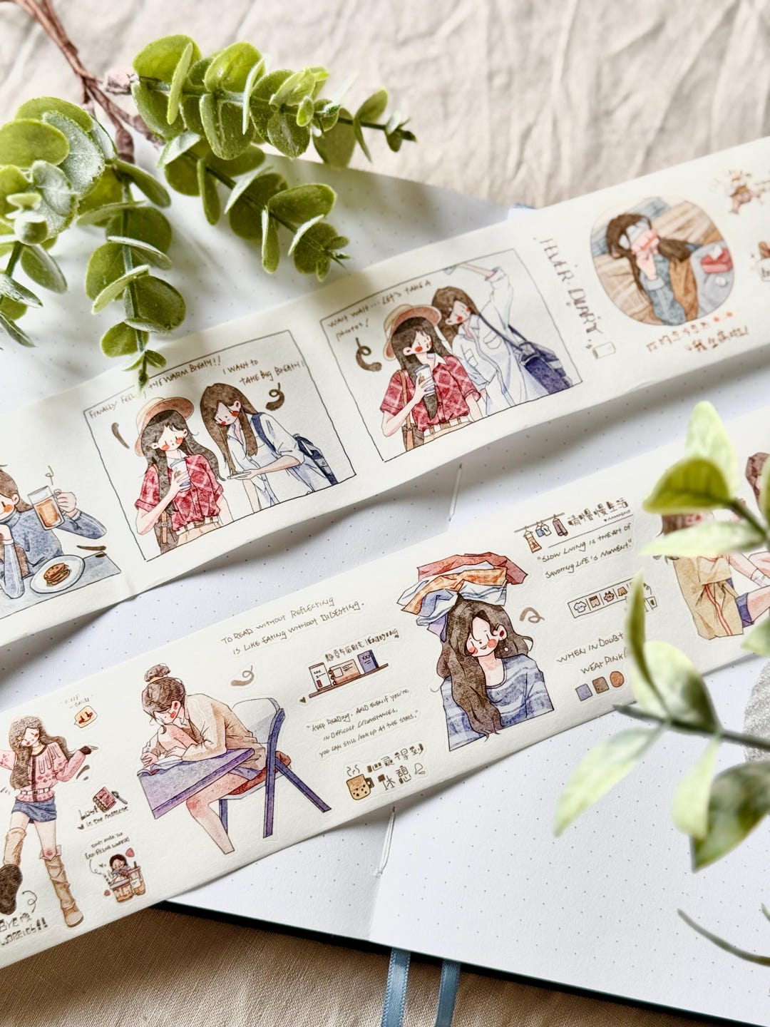 Pre-cut Washi Tape Featuring Scenes of Life and Female Characters for ...
