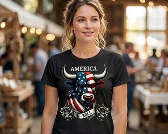 Maglietta con bandiera americana e toro / Top patriottico del West americano per il Giorno dell'Indipendenza