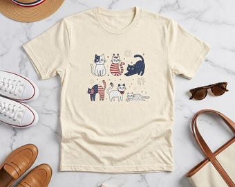 Maglietta divertente con gatto e bandiera americana / Maglietta grafica patriottica per il Giorno dell'Indipendenza