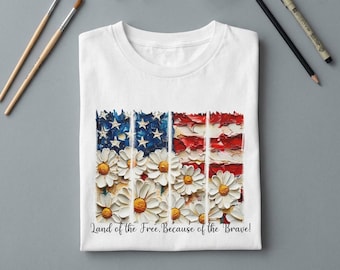 T-shirt con bandiera americana e fiori a pennellate / Maglietta patriottica floreale USA (cotone pesante)