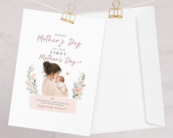 First Mother's Day Card, New Mom Greeting Card, Minimalist Floral Design
