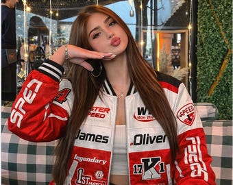 Custom Satin Racing Jacket | Personalized Motorsport Streetwear, F1 Style Name Graphics