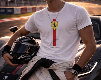 Charles Leclerc Inspired Racing Stripe Tee, Minimalist Formula Fan Apparel
