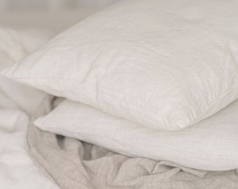 Pair of Linen Pillowcases Shams Off White Flax 20" x 30" Handmade Eco