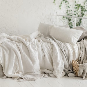 Flax Bed Linen... Linen Duvet Cover White Queen Stonewashed Eco friendly - Custom size