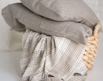 Pair of Linen Pillowcases Shams King Gray Grey Flax 20"x36" Handmade Eco