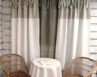 Linen Curtain Panel White Tie top 100% linen custom length ECO