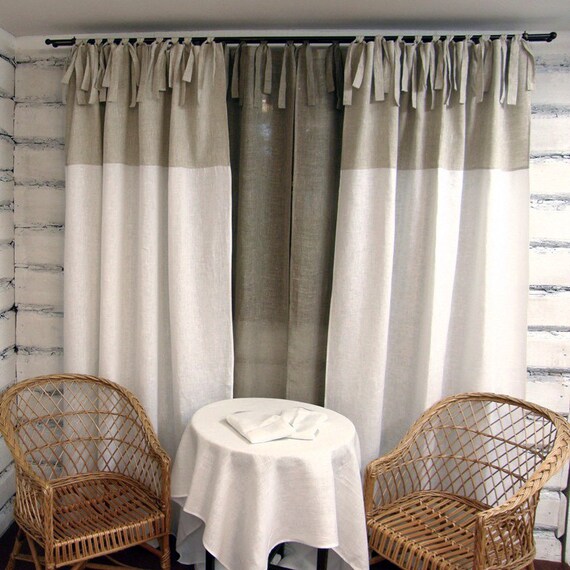 Linen Curtain Panel White Tie Top 100 Linen Custom Length Eco Etsy