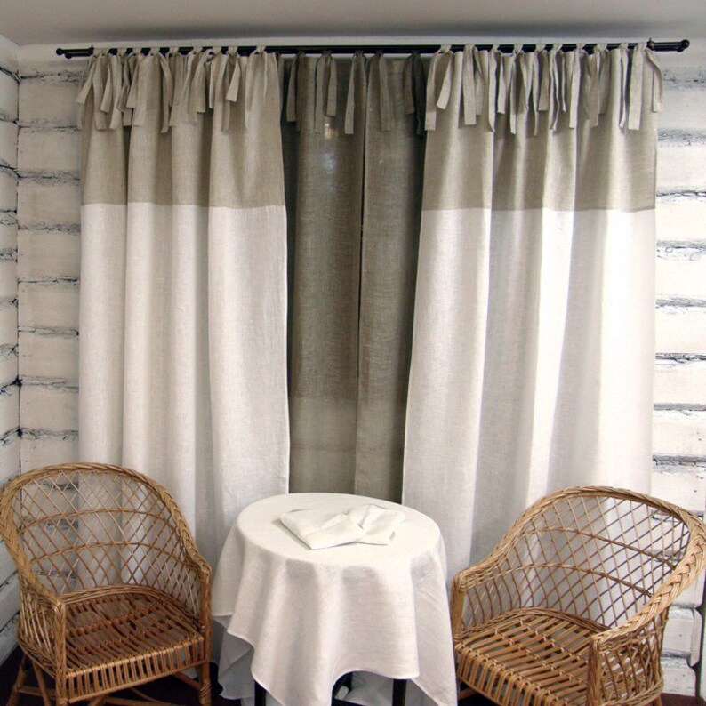 Linen Curtain Panel White Tie top 100 linen custom length ECO Etsy