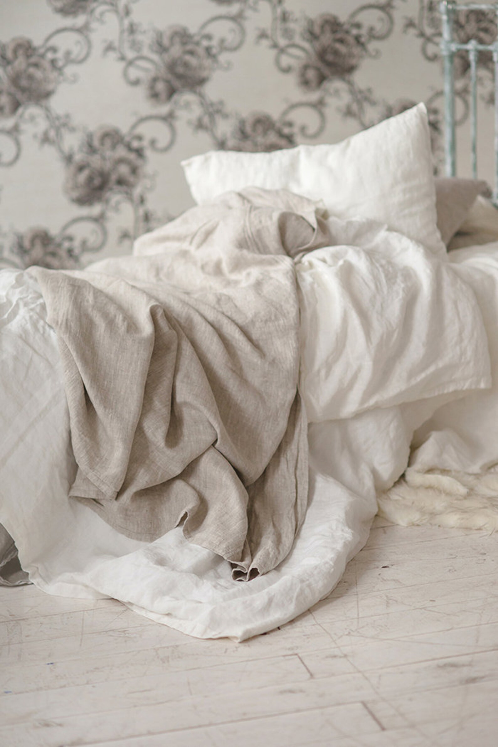 Grey Linen Throw Blanket, Bed Cover, Coverlet, Rustic Rough Heavy