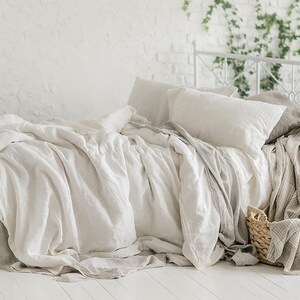 Flax Bed Linen... Linen Duvet Cover White King, Queen, Full, Twin Stonewashed Eco friendly Custom size image 3