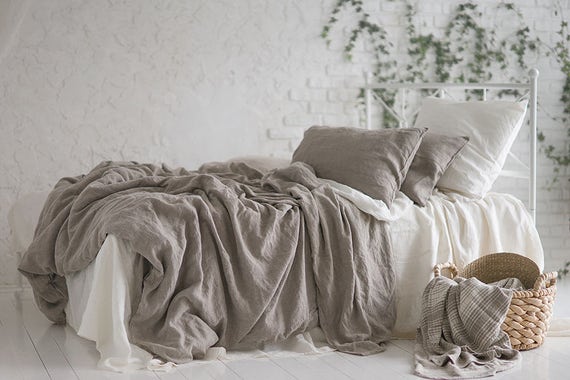 Flax Bed Linen Linen Duvet Cover Twin Full Queen King Grey Etsy