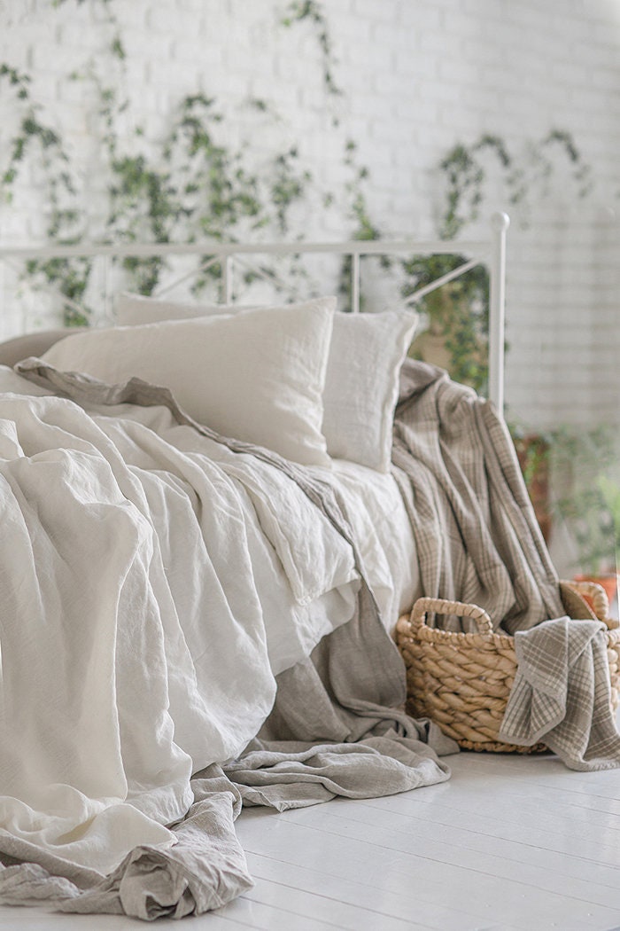 Flax Bed Linen... Linen Duvet Cover White King Queen Full Etsy