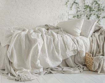 Flax Bedding Linen Set... Linen Duvet Cover, Flat Sheet and Two Pillowcases King Stonewashed Eco friendly - Custom size