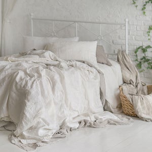 Flax Bed Linen... Linen Duvet Cover White King, Queen, Full, Twin Stonewashed Eco friendly Custom size image 5