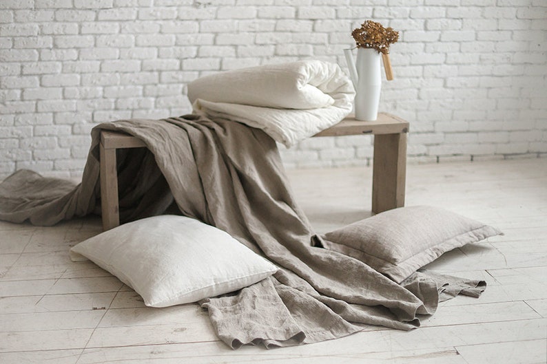 Grey Linen Throw Blanket, Bed Cover, Coverlet, Rustic Rough Heavy