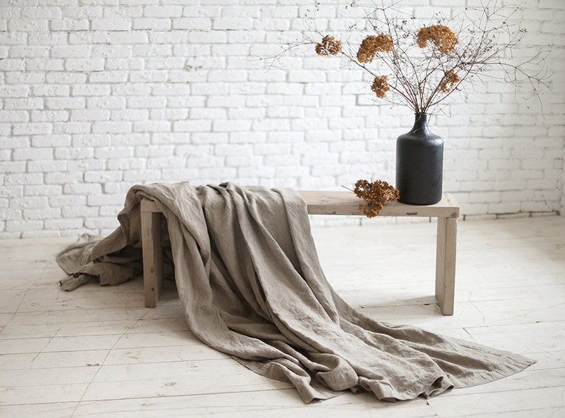 Grey Linen Throw Blanket, Bed Cover, Coverlet, Rustic Rough Heavy