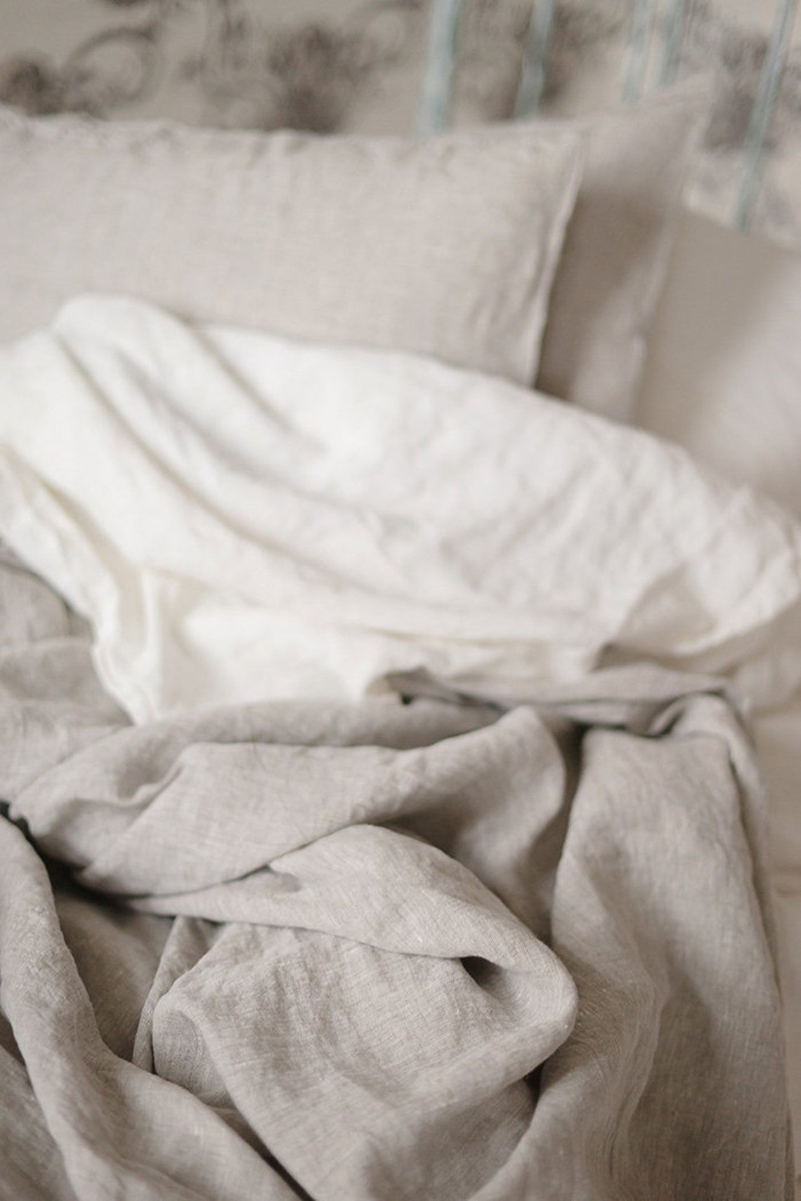 Grey Linen Throw Blanket Bed Cover Coverlet Rustic Rough Etsy