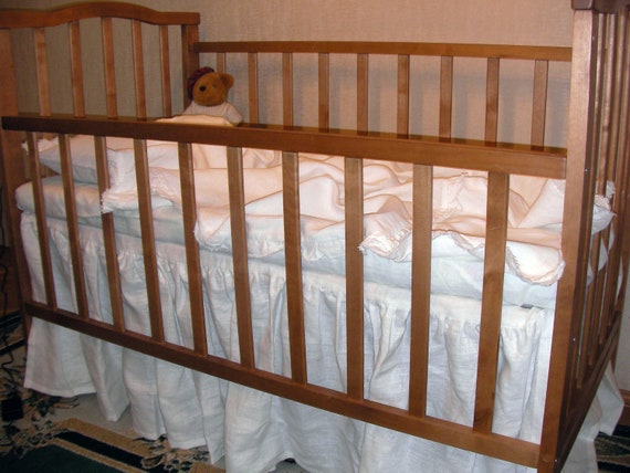 Linen Crib Bedding Set White Nataly Crib Bumper Bed Skirt Etsy