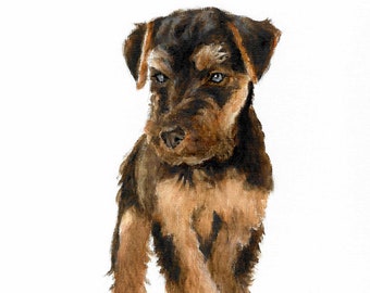 Original Oil Portrait Painting WELSH TERRIER Artist Signed Puppy Dog Artwork Pet Art