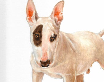 Original Oil Art BULL TERRIER Portrait Painting Puppy DOG Artist Signed Artwork