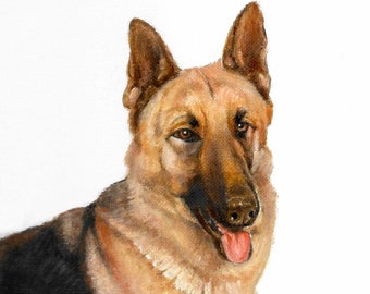 Original Oil Portrait Painting GERMAN SHEPHERD Artist Signed Puppy Dog Artwork Pet Art
