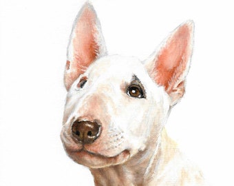 Original Oil Dog Portrait Painting BULL TERRIER Artwork Art from Artist Signed Puppy